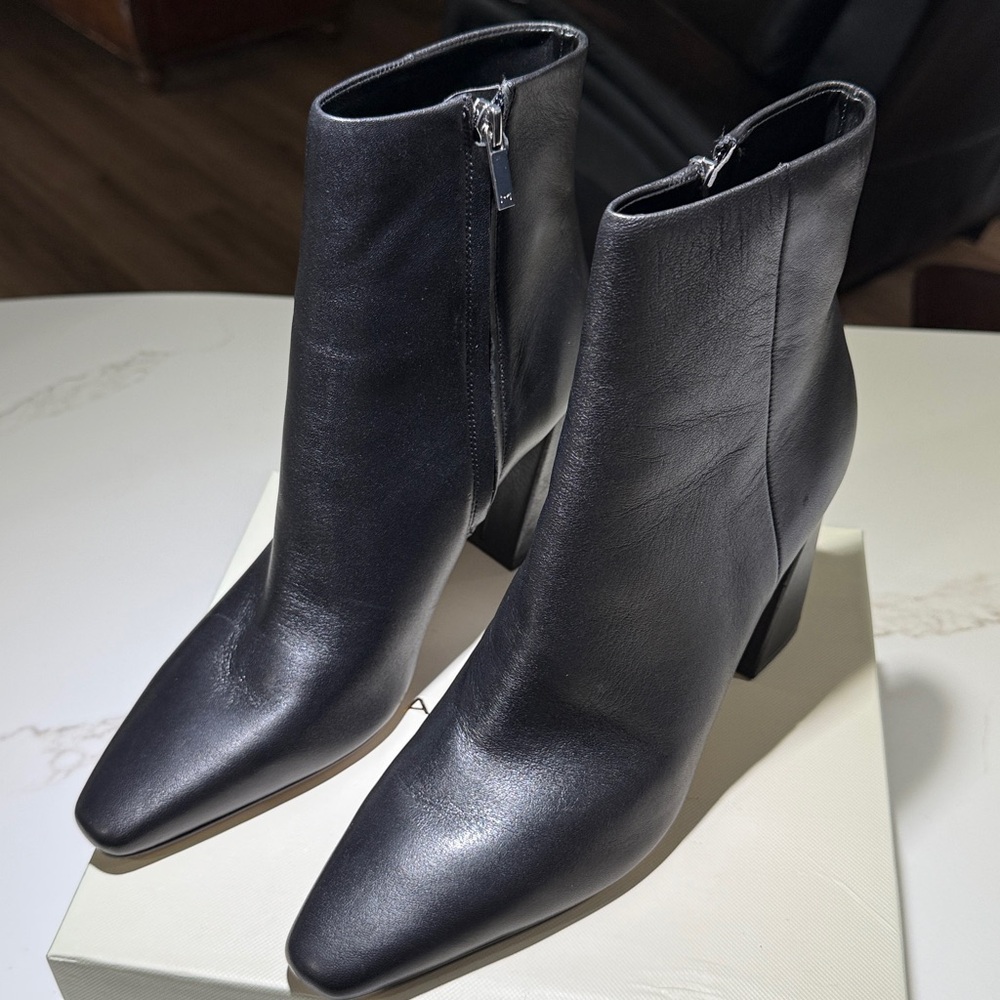 🥳NEW MARC FISHER Mlyanara 3 1/2” Heel Leather Ankle Boots, Black - Picture 16 of 16